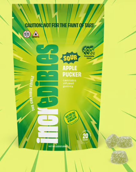 Incredibles Super Sour Apple Pucker Gummies 100mg 20pk