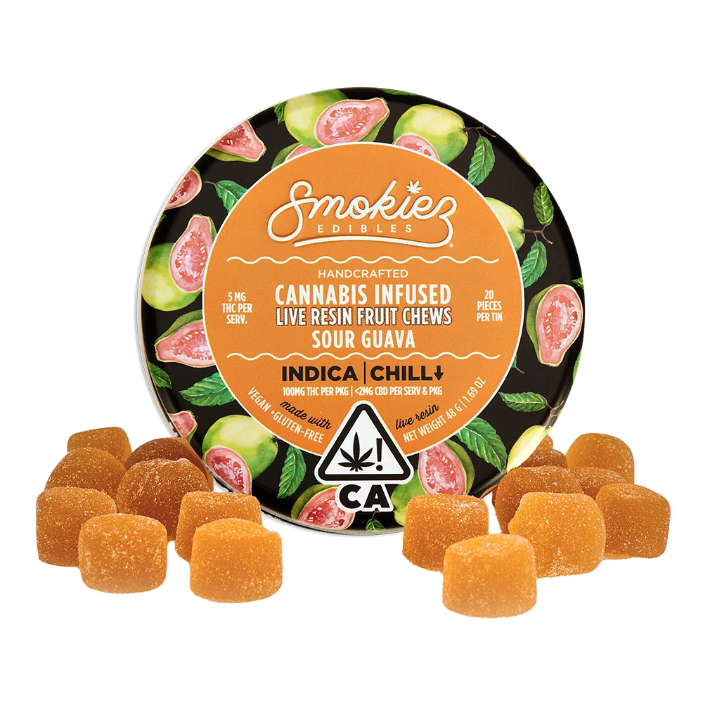 20pk Sour Guava Live Resin Fruit Chews - Smokiez