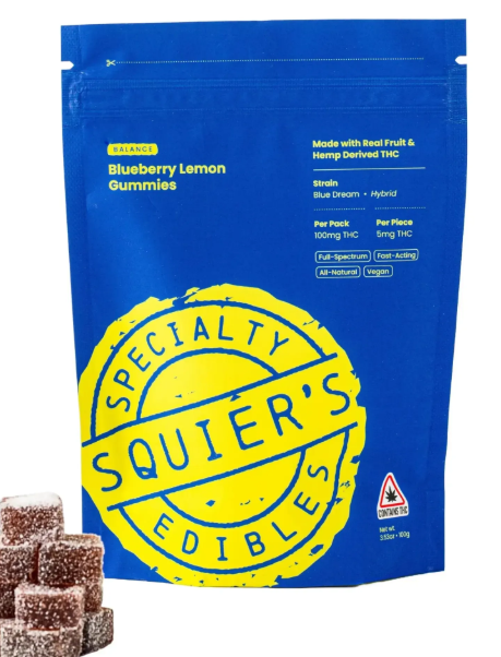 Squier's Blueberry Lemon Live Rosin Bliss Gummies 100mg 20pk (V/GF)
