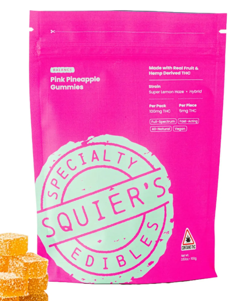 Squier's Pink Pineapple Live Rosin Bliss Gummies 100mg 20pk (V/GF)