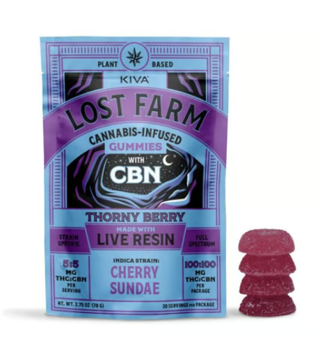 Kiva Lost Farms 1:1 Cherry Sundae x Thornyberry Live Rosin Gummies 100mg 20pk